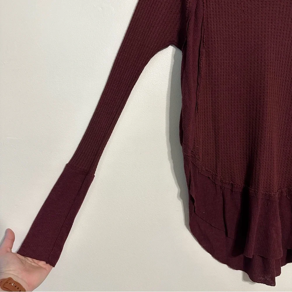 Free People Catalina Waffle Knit Thermal Top in Wine Burgundy Size Small